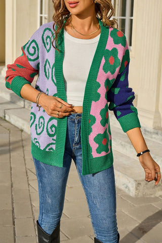 Vibrant Patterned Open Cardigan