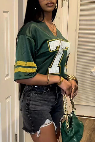 Off-Shoulder Numbered T-Shirt