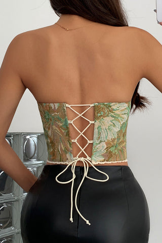 Floral-Patterned Strapless Corset Tank