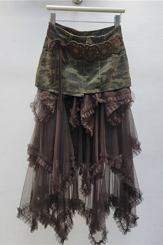 Layered Ruffle Midi Skirt