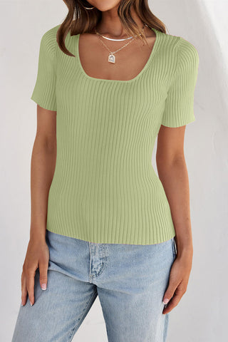 Square Neck Ribbed Fitted Top
