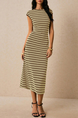 Striped Knit Casual Midi Dress