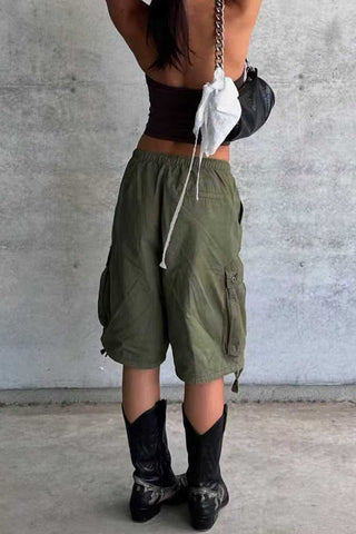 Lace-Up Waist Cargo Shorts