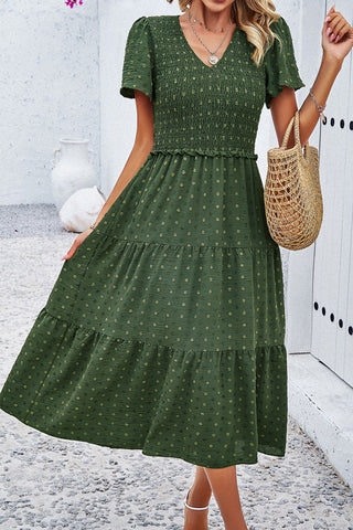 V-Neck Tiered Midi Dress