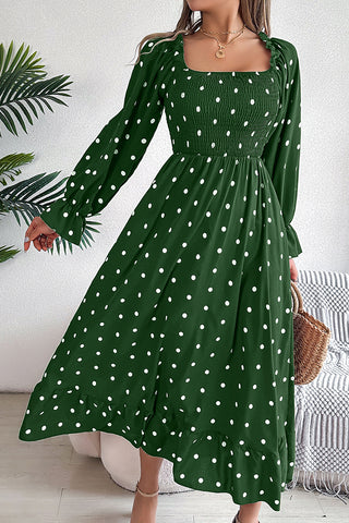 Polka Dot Smocked A-Line Dress