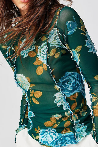 Floral Mesh Long Sleeve Blouse