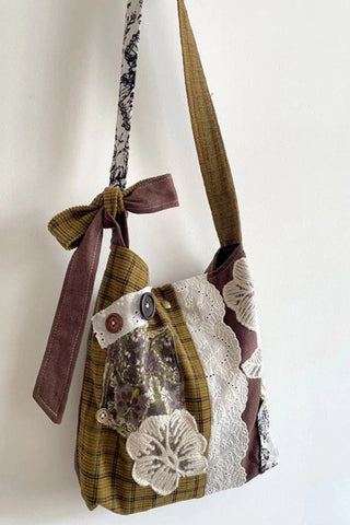 Patchwork Shoulder Bag with Lace Accents