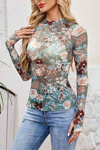 Floral Mesh Long Sleeve Top