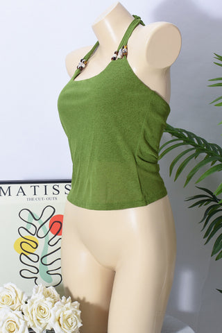 Beaded Strap Halter Tank Top