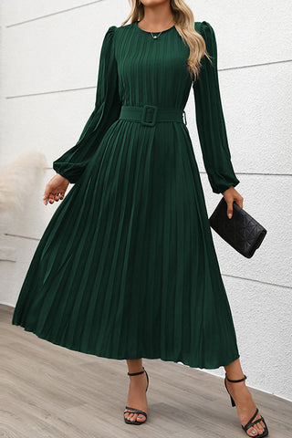 Belted Pleated Midi Dress