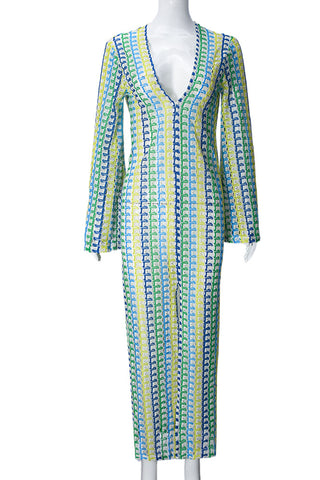 V-Neck Geometric Casual Dress