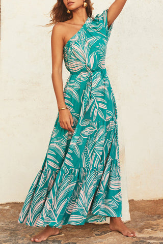 One-Shoulder Tropical Maxi Dress
