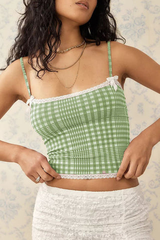 Gingham Lace-Trim Camisole