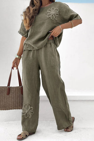 Floral Detail Relaxed Pants Set