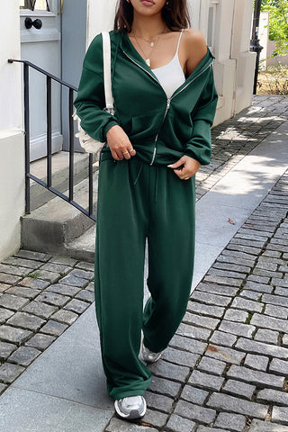 Casual Zip-Up Hoodie and Pants Set