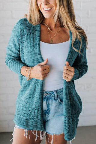 Hollowed Knit Open Front Cardigan