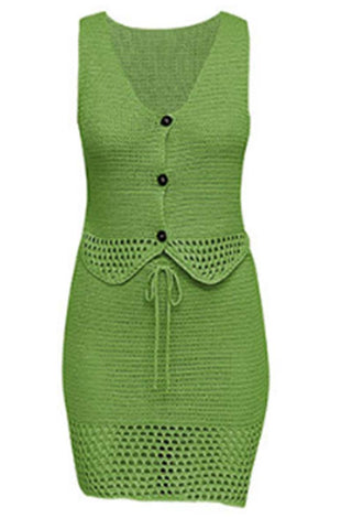 Buttoned Crochet Skirt Set