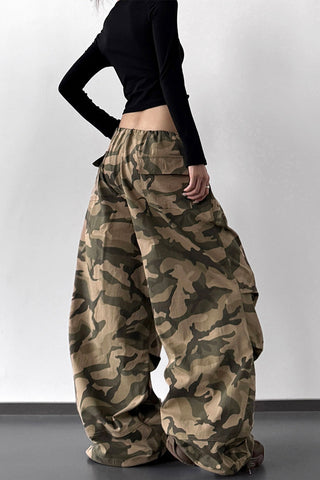 Wide-Leg Camouflage Casual Pants