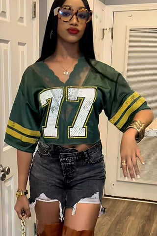 Off-Shoulder Numbered T-Shirt