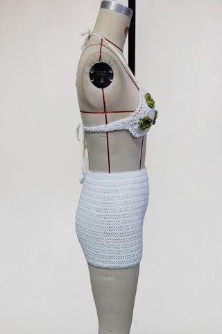 Crochet Heart Bikini Skirt Set