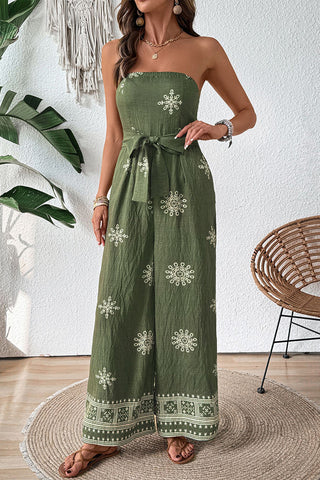 Strapless Wide-Leg Jumpsuit with Belt