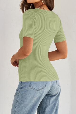 Square Neck Ribbed Fitted Top
