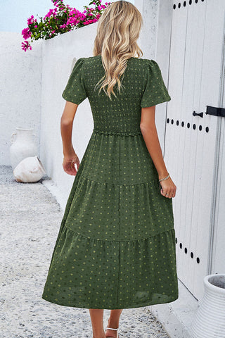 V-Neck Tiered Midi Dress