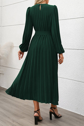 Belted Pleated Midi Dress