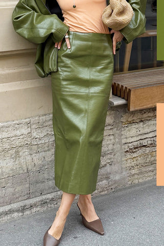 Elegant Faux Leather Midi Skirt