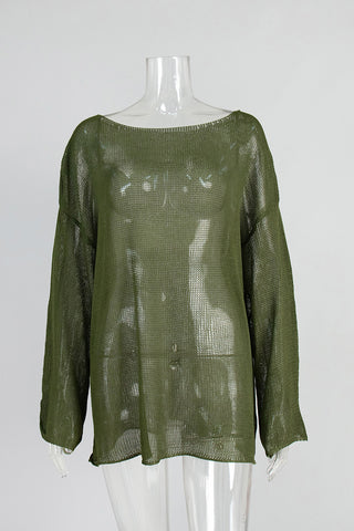 Open-Knit Boat Neck Top