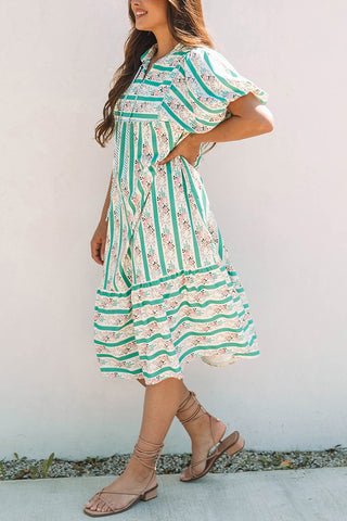 Striped Puff Sleeve Midi Dress