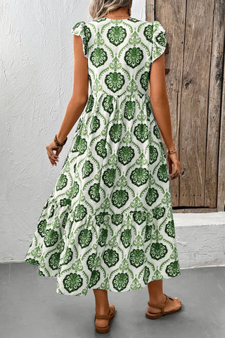 Floral-Print Ruffle Sleeve Casual Dress