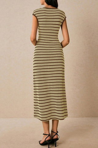 Striped Knit Casual Midi Dress
