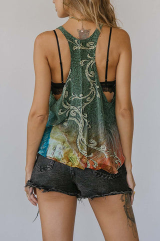 Printed Tank Top with Asymmetrical Hem