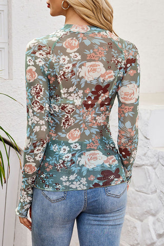 Floral Mesh Long Sleeve Top