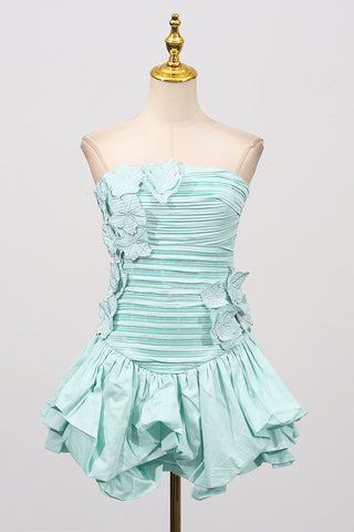 Strapless Evening Dress with Floral Appliqué