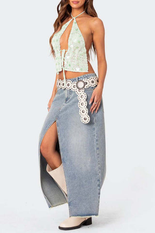 Halter Tie-Front Crochet Tank Top