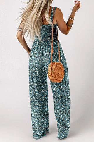 Smocked Floral Square Neck Jumpsuit