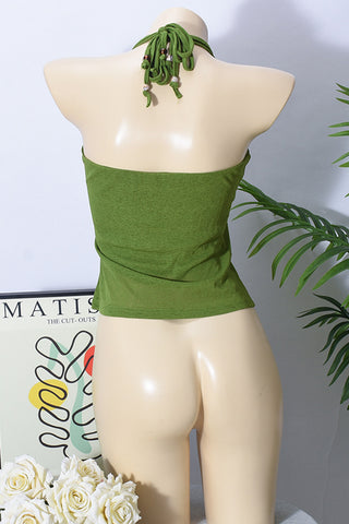 Beaded Strap Halter Tank Top