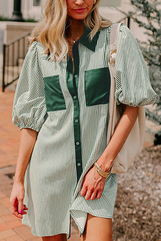 Striped Button-Front Casual Dress