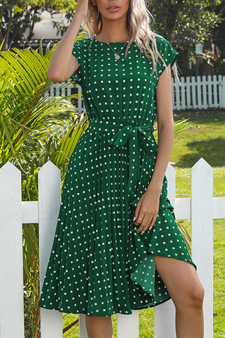 Polka Dot Tie-Waist Casual Dress