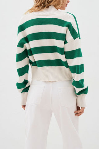 Striped Deep V-Neck Cardigan