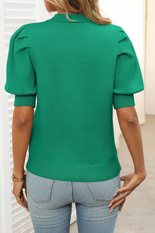 Puff Sleeve Crew Neck Knit Top