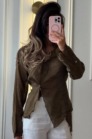 V-Neck Asymmetrical Hem Blouse