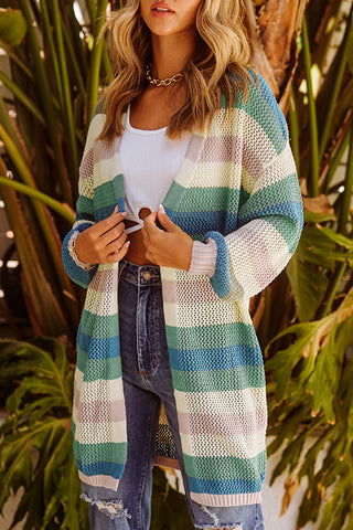 Striped Open-Front Knit Cardigan
