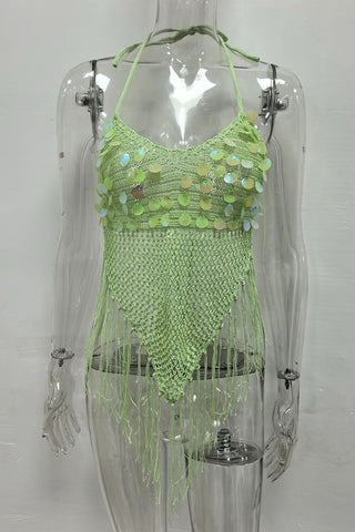 Sequined Fringe Tank Top