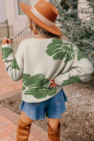 Floral Patterned Knit Sweater