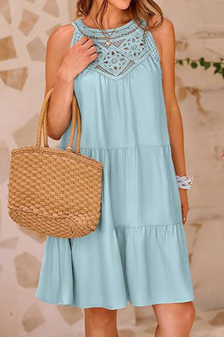 Sleeveless Crochet Trim Casual Dress