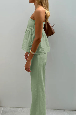 Strapless Top and Flared Pants Set