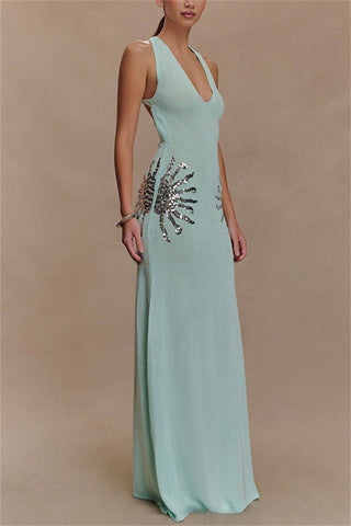 Sequined Low-Back Casual Dress